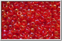 RR-11-0254l, MIYUKI Rocailles, 11/0, red, lt., trans., AB, 10g
