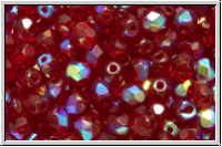 B�hm. Glasschliffperle, feuerpol., 4mm, garnet, lt., trans., AB, 50 Stk.