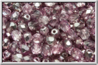 B�hm. Glasschliffperle, feuerpol., 4mm, crystal, trans., half apollo, amethyst, 50 Stk.