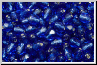 B�hm. Glasschliffperle, feuerpol., 4mm, blue, trans., silver-ld., 50 Stk.