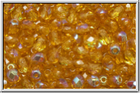 B�hm. Glasschliffperle, feuerpol., 4mm, topaz, lt., trans., AB, 50 Stk.