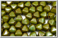 b�hm. Glasperle, Bicone, 6mm, olivine, op., picasso, 30 Stk.