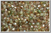 B�hm. Glasschliffperle, feuerpol., 3mm, crystal, trans., green/brown coating, 50 Stk.