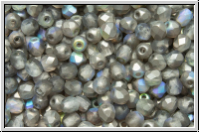 B�hm. Glasschliffperle, feuerpol., 3mm, crystal, trans., graphite AB, matte, 50 Stk.
