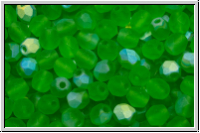 B�hm. Glasschliffperle, feuerpol., 4mm, grass green, trans., matte, AB, 50 Stk.