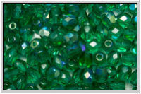 B�hm. Glasschliffperle, feuerpol., 4mm, emerald, trans., AB, 50 Stk.