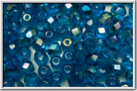 B�hm. Glasschliffperle, feuerpol., 4mm, capri blue, lt., trans., AB, 50 Stk.