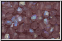 B�hm. Glasschliffperle, feuerpol., 4mm, amethyst, lt., trans., matte, AB, 50 Stk.