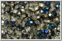 B�hm. Glasschliffperle, feuerpol., 4mm, crystal, trans., half azuro, 50 Stk.