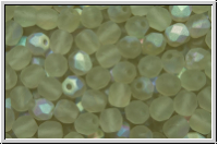 B�hm. Glasschliffperle, feuerpol., 4mm, grey, lt., trans., matte, AB, 50 Stk.