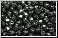 B�hm. Glasschliffperle, feuerpol., 4mm, hematite, met., 50 Stk.