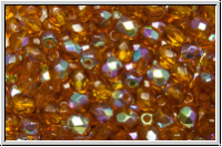 B�hm. Glasschliffperle, feuerpol., 4mm, topaz, med., trans., AB, 50 Stk.