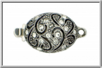 Verschlu�, oval, Metall, antik Silber, Strass-Steinchen