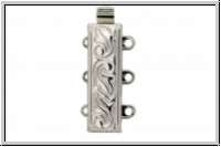 Federschlie�e "floral", Metall, rhodium plated, silberfb., 2x3 �sen, 1 Stk.