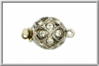 Verschluss, Metall, rhodium plated, Kugel m. Swarovski�-Steinchen
