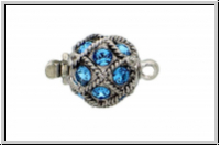 Verschluss, Metall, rhodium plated, Kugel m. Swarovski�-Steinchen