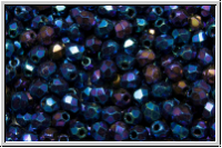 B�hm. Glasschliffperle, feuerpol., 3mm, blue, met., iris., 50 Stk.