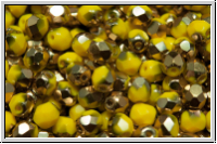 B�hm. Glasschliffperle, feuerpol., 4mm, yellow, lt., op., half brass, 50 Stk.