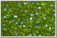 B�hm. Glasschliffperle, feuerpol., 3mm, olivine, dk., trans., AB, 50 Stk.