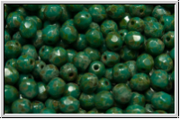 B�hm. Glasschliffperle, feuerpol., 4mm, turquoise, op., picasso, 50 Stk.