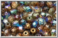 B�hm. Glasschliffperle, feuerpol., 6mm, crystal, trans., glittery bronze, ge�tzt, 25 Stk.