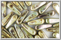 B�hm. Glasperle, Tropfen, l�ngs gebohrt, 18x6mm, gr�ne Marmoroptik, 5 Stk.