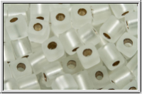 SB-03-0001f, MIYUKI Squares, 3mm, crystal, trans., silver-ld., matte, 10g