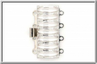 Federschlie�e "gerillt", Metall, rhodium plated, silberfb., 2x4 �sen, 1 Stk.