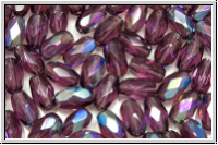 B�hm. Glasschliffperle, Olive, 6x4mm, amethyst, trans., AB, 25 Stk.