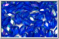 B�hm. Glasschliffperle, Olive, 6x4mm, sapphire, trans., AB, 25 Stk.