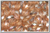 B�hm. Glasschliffperle, Olive, 6x4mm, rosaline, trans., AB, 25 Stk.