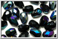 B�hm. Glasschliffperle, Tropfen, 7x5mm, black, op., AB, 15 Stk.