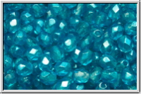 B�hm. Glasschliffperle, feuerpol., 4mm, crystal, trans., half wax turquoise, 50 Stk.