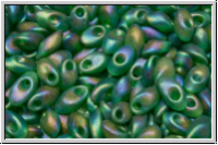 LMA-0146fr, MIYUKI Long Magatamas, 4x7mm, green, trans., matte, AB, 80 Stk.