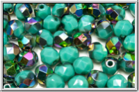 B�hm. Glasschliffperle, feuerpol., 6mm, turquoise, op., half vitrail medium, 25 Stk.