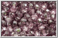B�hm. Glasschliffperle, feuerpol., 4mm, crystal, trans., half apollo, lt. amethyst, 50 Stk.