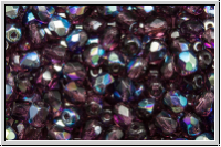 B�hm. Glasschliffperle, feuerpol., 4mm, amethyst, med., trans., AB, 50 Stk.