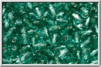 B�hm. Glasschliffperle, feuerpol., 4mm, teal, trans., silver-ld., 50 Stk.