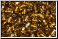 B�hm. Glasschliffperle, feuerpol., 4mm, topaz, sm., lt., trans., brass-ld., 50 Stk.