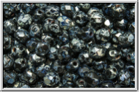 B�hm. Glasschliffperle, feuerpol., 4mm, black, op., silver picasso, 50 Stk.