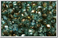 B�hm. Glasschliffperle, feuerpol., 4mm, aquamarine, trans., half celsian, 50 Stk.