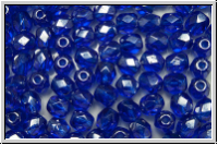 B�hm. Glasschliffperle, feuerpol., 4mm, sapphire, dk., trans., luster, 50 Stk.