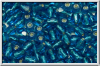 B�hm. Glasschliffperle, feuerpol., 4mm, capri blue, lt., trans., silver-ld., 50 Stk.