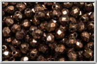 B�hm. Glasschliffperle, feuerpol., 4mm, bronze, dk., met., antique, 50 Stk.