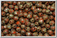 B�hm. Glasschliffperle, feuerpol., 4mm, orange, op., picasso, 50 Stk.