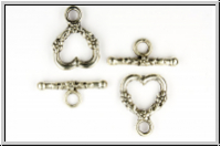 Toggle-Verschluss "Herz mit Bl�mchen", 18x14mm, antiksilberfb., Tibetsilber, 1 Stk.