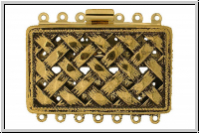 Federschlie�e "Gartenzaun", Metall, 23kt gold plated, antikgoldfb., 2x7 �sen, 1 Stk.