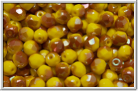 B�hm. Glasschliffperle, feuerpol., 4mm, yellow, op., half apricot, 50 Stk.