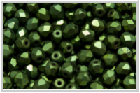 B�hm. Glasschliffperle, feuerpol., 4mm, green, met., matte, 50 Stk.