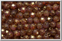 B�hm. Glasschliffperle, feuerpol., 4mm, rose, opal, rose gold luster, 50 Stk.